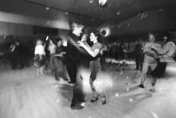 A black and white dance floor photo.